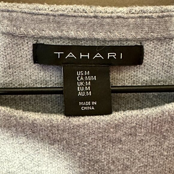 Women's M Tahari Pullover Sweater Gray White Striped Cuffs Warm Heavy - Picture 5 of 7